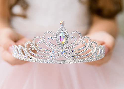 SWEETV Girls Princess Tiara Birthday Tiara Comb for Kids Multicolored Crystal Crown for Flower Girls Costume Headpiece Wedding Prom Party Dressup Accessories