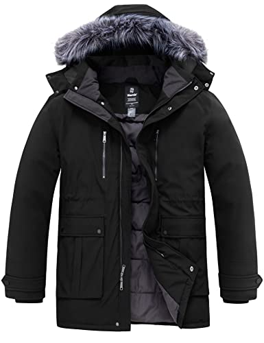 Wantdo Men39s Big and Tall Winter Coat Warm Long Puffer Jacket Thickened Snow Parka Outerwear with Removable Fur Hood