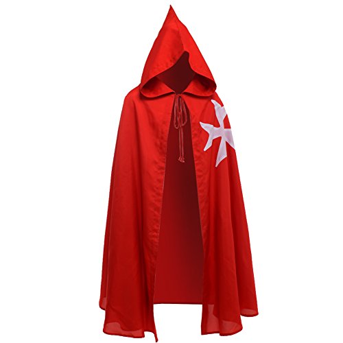 BLESSUME Medieval Templar Knight Cloak Hospitaller Hooded Robe Halloween Costume Cape