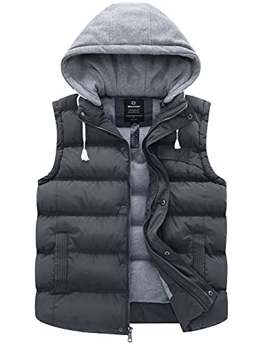 The Wantdo Mens Waterproof Puffer Vest is a Thick Winter Coat with a Detachable Hood