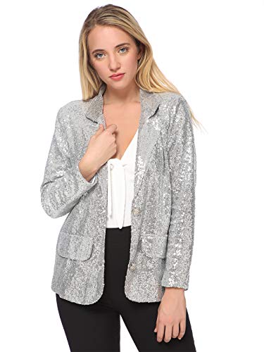 AnnaKaci Women39s Evening Sparkle Sequins Open Front Long Sleeve Blazer Jacket