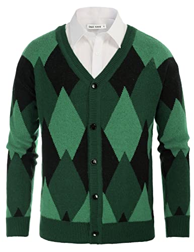 GRACE KARIN Men39s V Neck Argyle Button Down Knitted Cardigan Sweater Casual Long Sleeve Contrast Knitwear