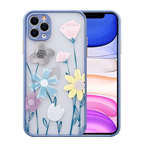 Ownest Compatible with iPhone 11 Pro Case for Clear Frosted PC Back 3D Floral Girls Woman and Soft TPU Bumper Protective Silicone Slim Shockproof Flower Case for iPhone 11 ProNavy Blue