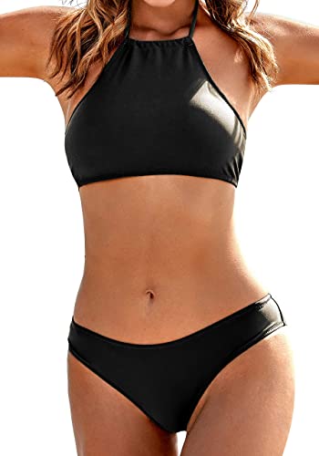 EkouaerBikiniSetHalterHighNeckSwimsuitsWomenFullCoverageFloralBathingSuits2PieceSexyTeenSwimwearXSXXL