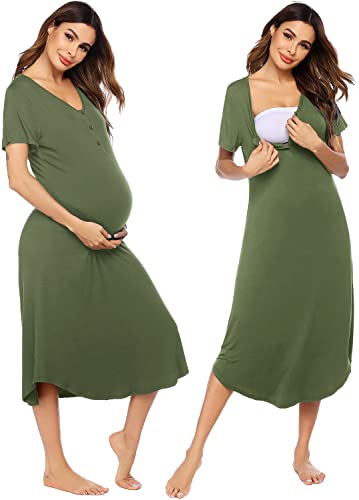 Ekouaer Maternity Nursing Nightgown Womens Short Sleeve VNeck Breastfeeding Sleep Dress Long Gown for Pregnant