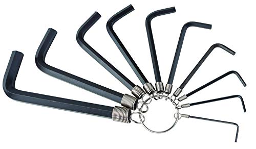 Groz 10Piece Hex Key Allen Wrench Set  Metric Sizes  Chrome Vanadium CV  Corrosion Resistant Black Oxide Finish  Ring Key Set  DIN 898 36111