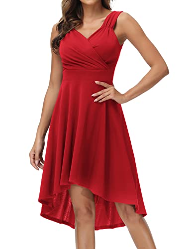 GRACE KARIN Women39s Sleeveless High Low Hem ALine Cocktail Dress Flared Wrap VNeck Bridesmaid Dress