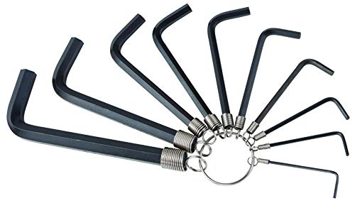 Groz 10Piece Hex Key Allen Wrench Set  SAE Sizes  Chrome Vanadium CV  Corrosion Resistant Black Oxide Finish  Ring Key Set  DIN 898 36112