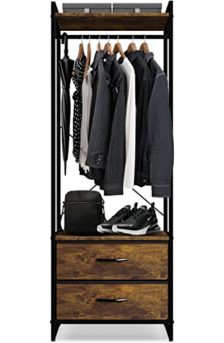 Sorbus Clothing Rack with Drawers  Clothes Stand Dresser  Wood Top Steel Frame  Fabric Drawers  Tall Closet Storage Organizer  Stand Alone Garment Rack for Hanging Shirts Dresses  Jackets