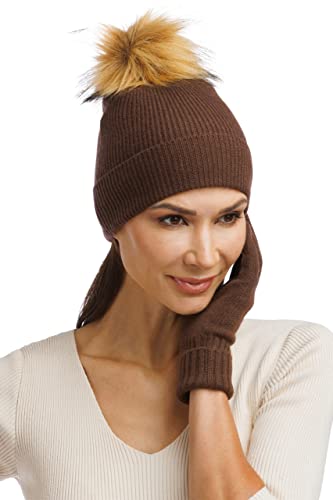 Fishers Finery Women39s 100 Cashmere Pom Hat and Glove Set with Gift Box