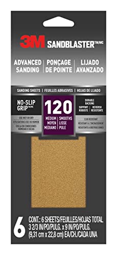 3M 11120G6 Sandblaster Slip Grip Backing Gold 323 in x 9 in 120 Grit 6 Sheets 10Packs Total Sandpaper 10 Pack