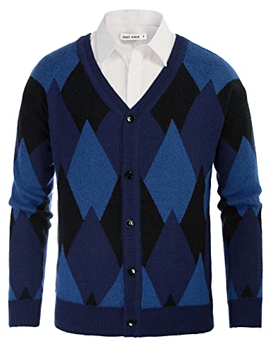 GRACE KARIN Men39s V Neck Argyle Button Down Knitted Cardigan Sweater Casual Long Sleeve Contrast Knitwear