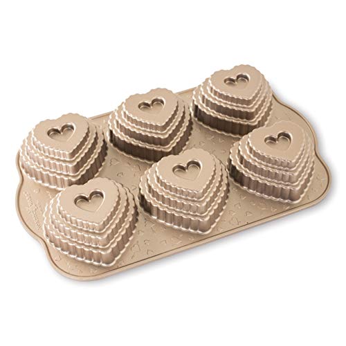 Tiered Heart Cakelets Toffee 3Cup Cast Bundt Baking Pan by Nordic Ware