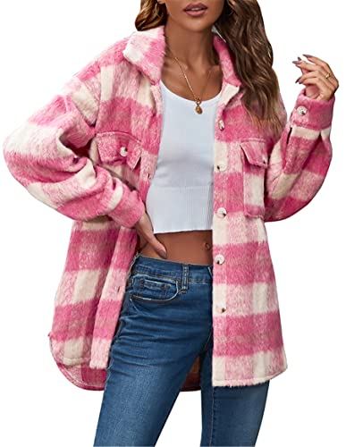 Urban Virgin Women39s Brushed Plaid Shirts Long Sleeve Flannel Lapel Button Down Pocketed Shacket Jacket Coats