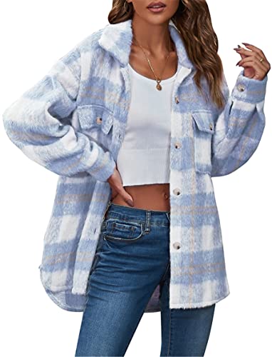 Urban Virgin Women39s Brushed Plaid Shirts Long Sleeve Flannel Lapel Button Down Pocketed Shacket Jacket Coats