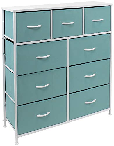 Sorbus Kids Dresser with 9 Drawers  Furniture Storage Chest Tower Unit for Bedroom Hallway Closet Office Organization  Steel Frame Wood Top Tiedye Fabric Bins Aqua Solid