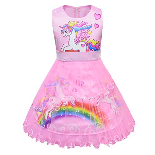 Dressy Daisy Girls Rainbow Unicorn Pony Birthday Party Fancy Costume Tulle Dress Summer Clothes Pink Purple