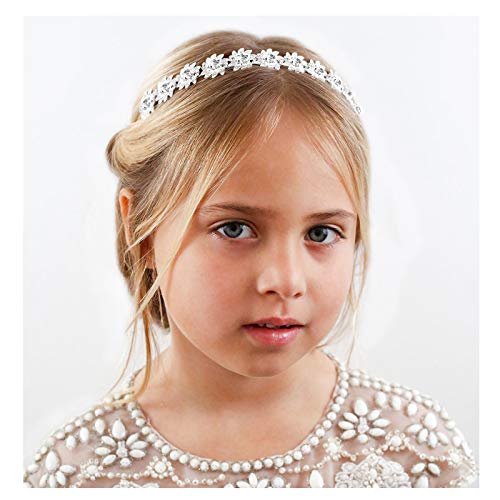 SWEETV Rose Gold Flower Girl Headband Wedding Headpiece for Girls Princess Crystal Tiara Hair Accessories for Birthday Party Photography