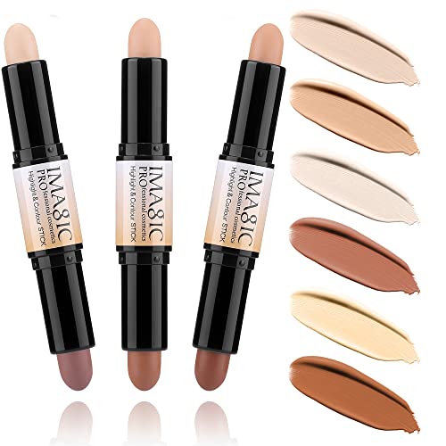 Foundation Cream Pen3pcs CCbeauty Wonder Stick 6 Colours Face Dualended Highlighter Sticks Cream bronzer Contour Stick Cosmetics Concealer Makeup Set 2IN1 3D Buildable Body Face Brightens  Shades Highlight Contouring Make Up Kit