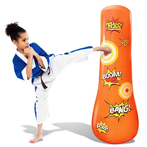 Novelty Place Kid39s Inflatable Punching Bag  4 Feet Tall Free Standing Buddy  Hit  Bounce Back Air Bop Toy Fun for All Ages Boys Girls Fitness  Stress Relief