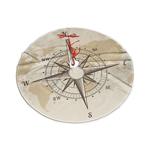 FREEHOTU Vintage Nautical Compass Old World Map Christmas Tree Skirt 30 Gorgeous for Xmas Party Ornaments Decoration Accessory Gift