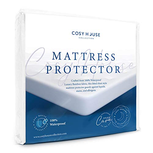 Cosy House Collection Cal King Size Luxury Bamboo Mattress Protector  100 Waterproof  Vinyl Free  Stays Cool  Stain Protection  Premium Breathable Noiseless Fitted Bed Cover California King