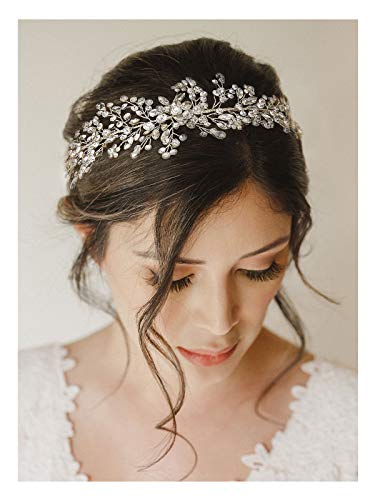 SWEETV Rhinestone Wedding Hair Accessories for Brides Hair Pieces Bridal Headband for Wedding Headpiece Crystal Hair Band Silver