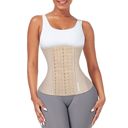 FeelinGirl Latex Waist Trainer for Women Underbust with Steel Bones Hooks Waist Cincher Corset Hourglass Body Shaper