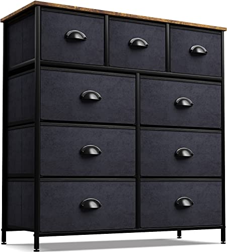 Sorbus Dresser with 9 Drawers  Furniture Storage Chest Tower Unit for Bedroom Hallway Closet Office Organization  Steel Frame Wood Top Easy Pull Fabric Bins 9 Drawers Black