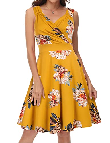 GRACE KARIN Sleeveless Solid Floral Summer Cocktail Dress ALine Wrap Wedding Guest Dress