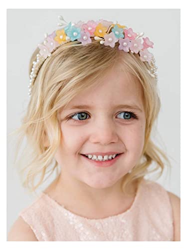 SWEETV Flower Girl Headpiece Pink Flower Crown for Girls Toddler Kids Wedding Headband Princess Hair Accessory for Birthday Party Photography