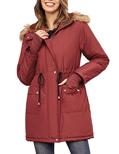 GRACE KRAIN Womens Hooded Winter Coats Long Warm Fleece Lined Jacket Parka with Pockets Waterproof Windproof