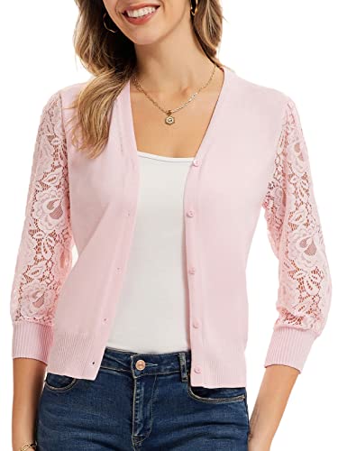 GRACE KARIN Cardigan for Women Lightweight V Neck Lace 34 Sleeve Button Front Sweaters