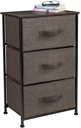 Sorbus Nightstand with 3 Drawers  Bedside Furniture  Accent End Table Storage Tower for Home Bedroom Accessories Office College Dorm Steel Frame Wood Top Easy Pull Fabric Bins Beige