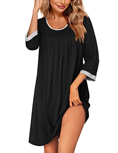 Ekouaer Women39s Nightgown Short Sleeve Sleepwear Comfy Sleepshirts Pleated Scoopneck Nightshirt SXXXL