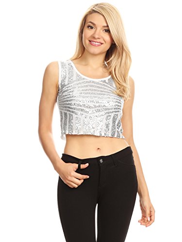 Ladies AnnaKaci Sparkle Stripe Front Cropped Sequin Tank Tops