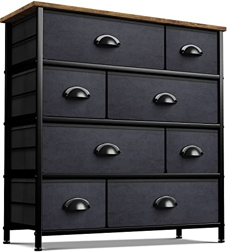 Sorbus Dresser for Bedroom with 8 Drawers  Tall Chest Storage Tower Unit for Closet Hallway Nursery Entryway Furniture Organization  Steel Frame Wood Top Easy Pull Bins Dark Grey