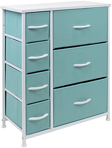 Sorbus Dresser with 7 Drawers  Furniture Storage Chest for Kids Teens Bedroom Nursery Playroom Clothes Toys  Steel Frame Wood Top Tiedye Fabric Bins 7Drawer Pastel Aqua