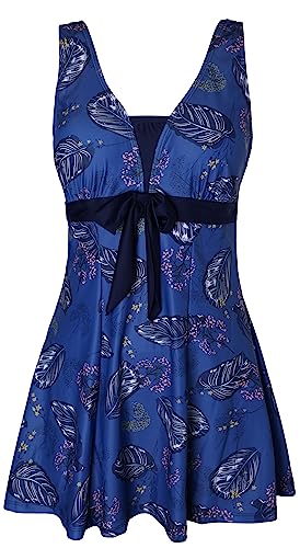 ECUPPER Womens One Piece Swimdress Plus Size Shaping Body Swimsuits Printed Skirt Swimwear with Boyshort