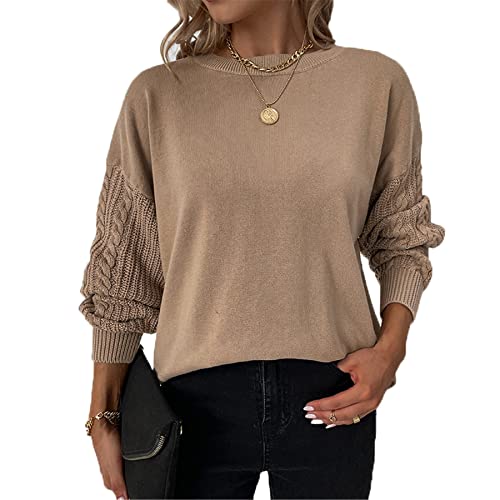 Women39s Oversized Crewneck Long Sleeve Drop Shoulder Casual Solid Cable Knit Chunky Contrast Pullover Sweater Top