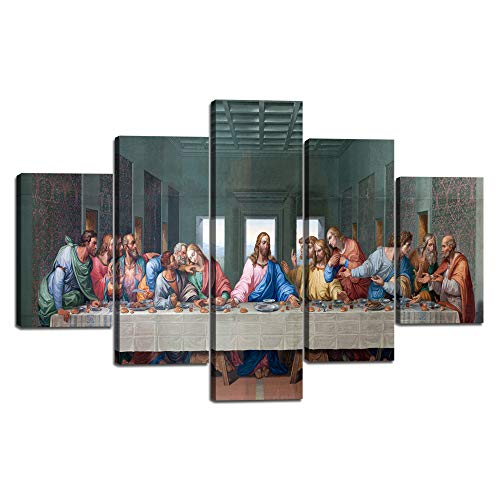 The Last Supper Painting on Canvas Wall Pictures for Living Room 5 Pieces Last Supper Wall Art Retro Vintage Wooden Modern Framed Posters and Prints Giclee Gallery Wrap Artwork Stretched 503939Wx243939H