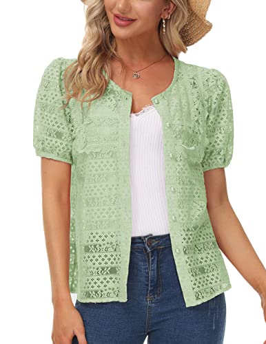 Belle Poque Women Short Sleeve Lace Cardigan Button Up Crochet Shrug Casual Lightweight Vintage Bolero Jackets