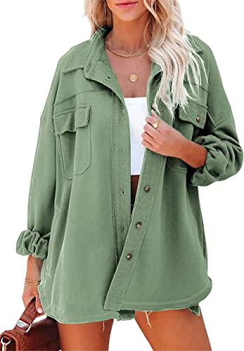 Urban Virgin Womens Oversized Shacket Jacket with Pockets Boyfriend Style Long Sleeve Button Down Shirts Blouse