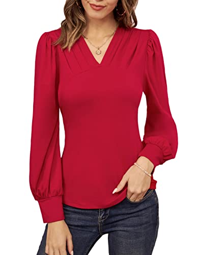 GRACE KARIN Women39s Long Sleeve Shirts VNeck Ruch Slim Fit Blouses