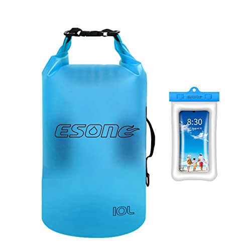 ESONE Women39s Men39s Waterproof Dry Bag 2L5L10L15L20L Roll Top Lightweight Clear Dry Bag Backpack with Cool Phone Case for Swimming Boating Camping and BeachAdjustable shoulder straps