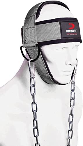 DMoose Neck Harness Increases Neck Core Strength and Supports Injury Recovery  Neck Exerciser with 30 Heavy Duty Steel Chain Adjustable Head and Chin Neoprene Strap Neck Trainer for Home and Gym