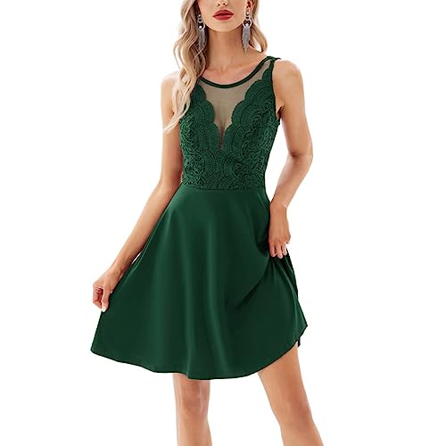 GRACE KARIN Women Sleeveless Lace Patchwork Deep VNeck A Line Flared Party Dress