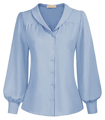 Belle Poque Women39s Vintage Collar Lantern Long Sleeve Button Down Work Office Dressy Shirts Blouse