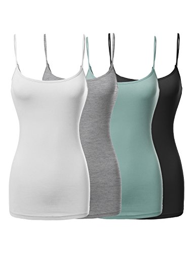 Made by Emma Women39s Basic Solid Long Length Adjustable Spaghetti Strap Tank Top 4PACK