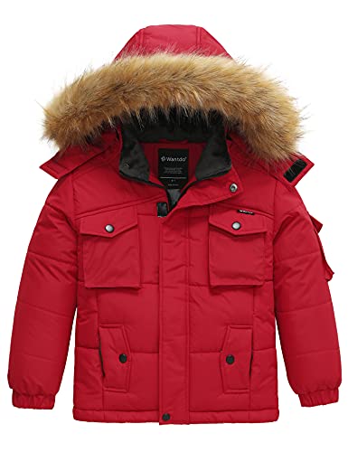 Wanted Boys Waterproof Puffer Jacket with Detachable Fur Hood for Cold Weather